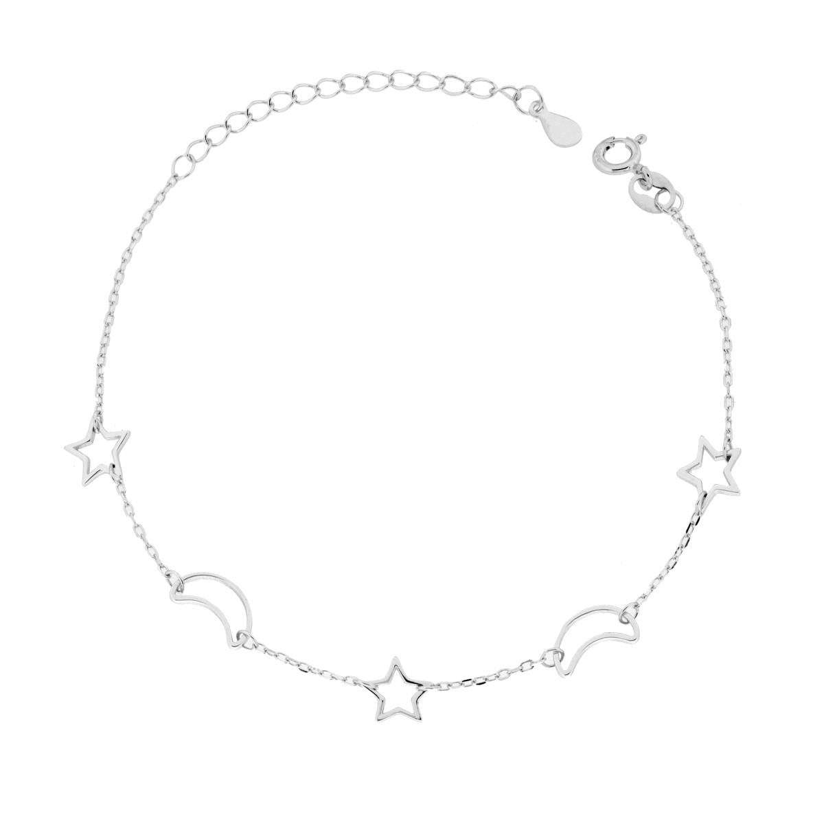 Kettenarmband Forzatina diamantiert mit Sternen und Monden aus 925er Silber rhodiniert - MeinSchmuckShop