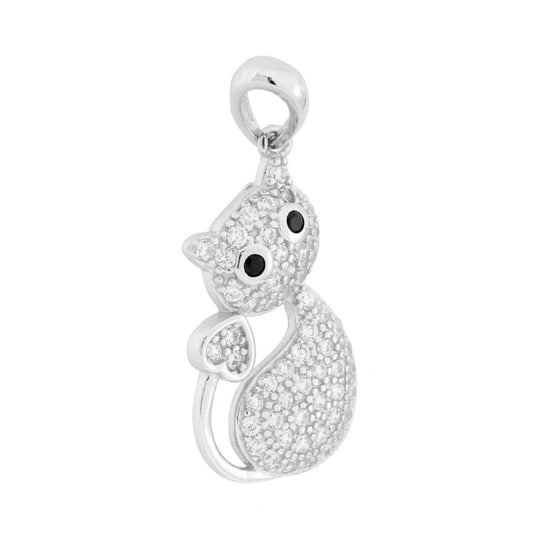 Anhänger Katze mit Herz und weißen Cubic Zirconia, aus 925er Silber, rhodiniert - MeinSchmuckShop