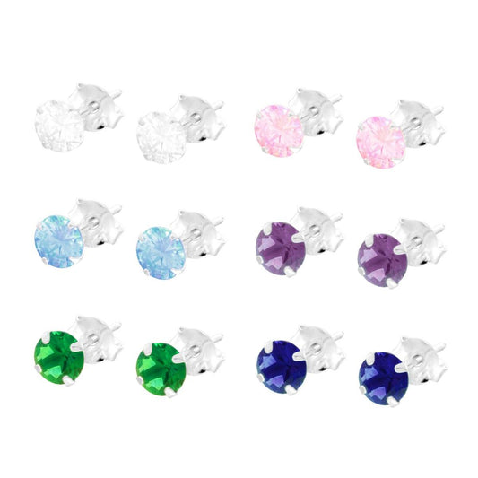 Ohrstecker Punkt-Licht Rund Ø5 mm, mit Krappenfassung, mit Cubic Zirconia, Farbe Silber 925 - MeinSchmuckShop