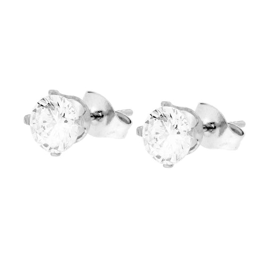 Ohrstecker Punto Luce Rund in Krappenfassung mit weißem Kristall 6 mm aus Edelstahl - MeinSchmuckShop