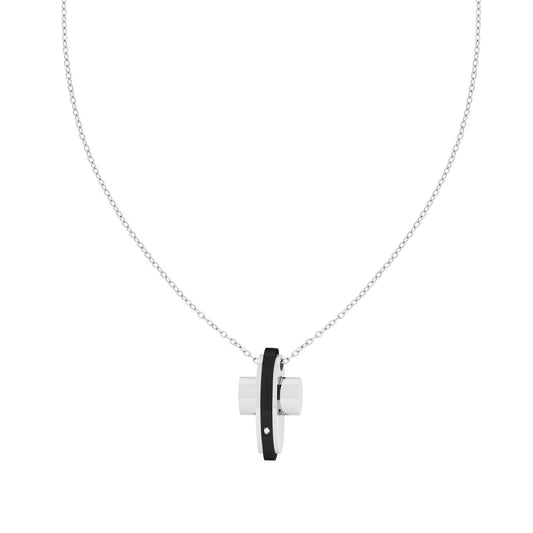 Halskette Forzatina diamantierte mit schwarzem Kreuz und weißem Kristall aus Edelstahl - MeinSchmuckShop
