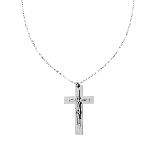 Kette mit diamantierter Forzatina-Kette, Kreuz und Jesus Christus aus Stahl - MeinSchmuckShop
