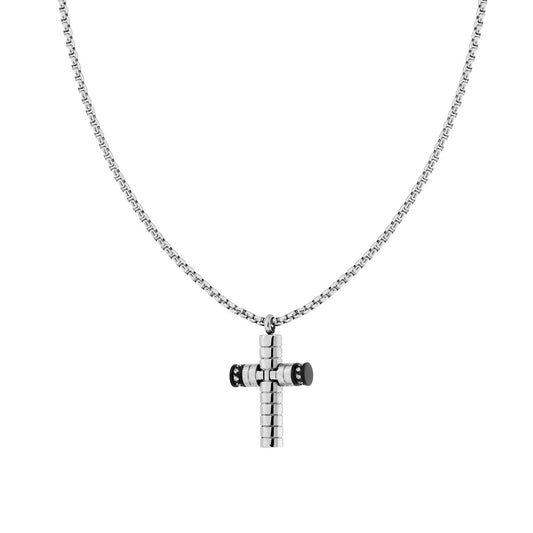 Kette Venezianische Rundkette mit röhrenförmigem Kreuz und weißen Kristallen aus Edelstahl - MeinSchmuckShop