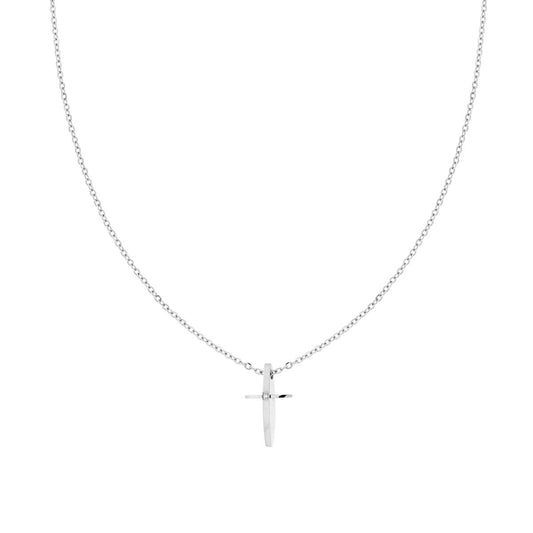 Kette aus Stahl mit diamantierter Ankerkette, Kreuz mit weißem Kristall - MeinSchmuckShop