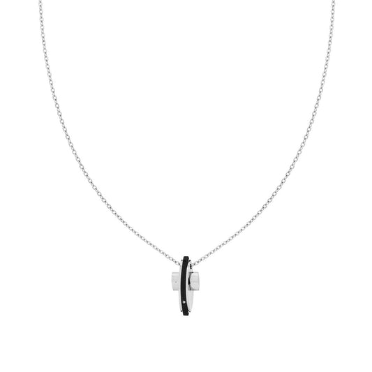 Kette mit diamantierter Forzatina-Kette, Kreuz sowie schwarzem Detail und weißem Kristall aus Edelstahl - MeinSchmuckShop