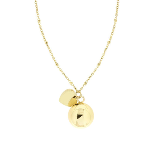Halskette mit feiner diamantierter Gliederkette mit Kugeln, 90 cm, Chiama Angeli, Herz aus Edelstahl und Bronze, Farbe Gold - MeinSchmuckShop