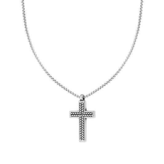 Kette Venezianische Rundkette und Kreuz mit Flecht-Dekor aus Edelstahl - MeinSchmuckShop