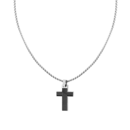 Halskette Venezianische Rundkette und Kreuz mit palliniertem Dekor aus Edelstahl - MeinSchmuckShop