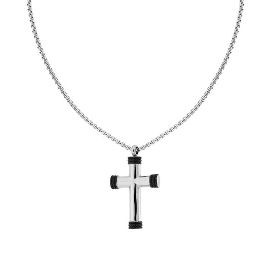 Venezianische Rundkette und Kreuz mit schwarzem Detail aus Stahl - MeinSchmuckShop