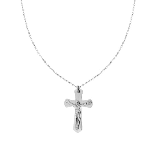 Kette mit diamantierter Forzatina-Kette, Kreuz und Jesus Christus aus Stahl - MeinSchmuckShop