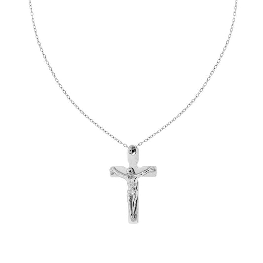 Halskette mit diamantierter Ankerkette, Kreuz und Jesus Christus aus Edelstahl - MeinSchmuckShop