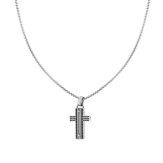 Runde venezianische Gliederkette mit Kreuz und pallinierter Verzierung aus Edelstahl - MeinSchmuckShop
