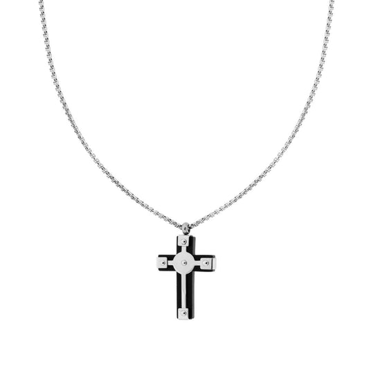 Halskette Venezianische Rundkette mit Kreuz und schwarzem Detail aus Stahl - MeinSchmuckShop