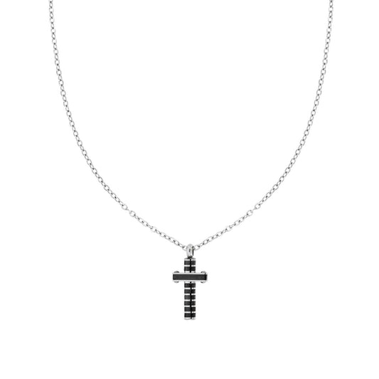 Forzatina-Kette, diamantierte Halskette mit schwarzem Kreuz aus Stahl - MeinSchmuckShop