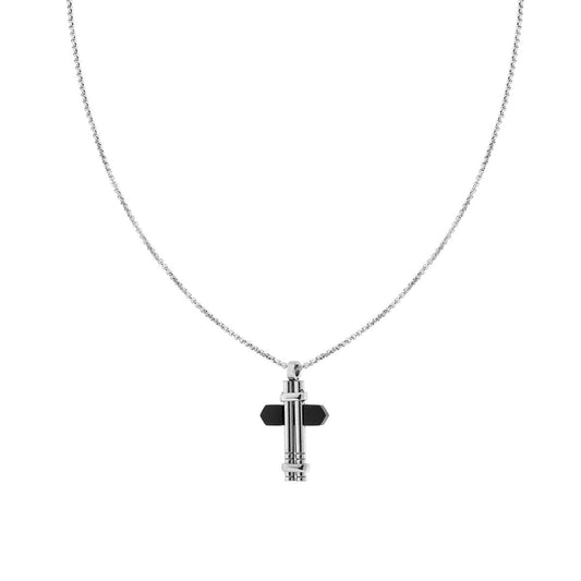 Halskette Venezianische Rundkette und Kreuz mit schwarzem Detail aus Edelstahl - MeinSchmuckShop