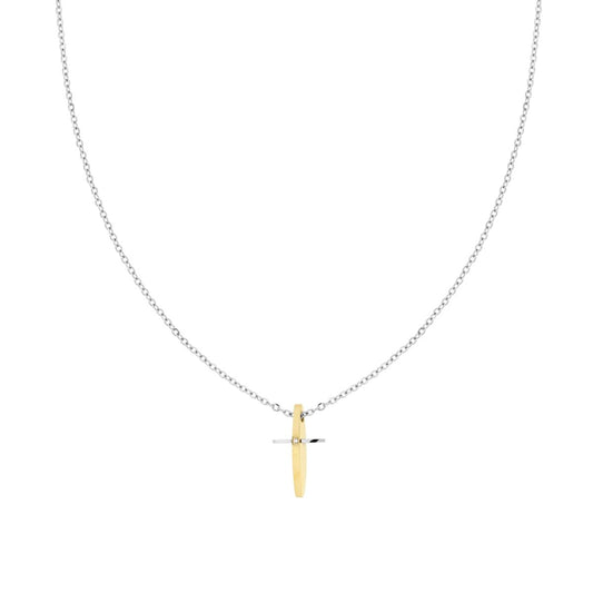 Halskette aus Edelstahl, diamantierte Forzatina-Kette mit Kreuz in Goldfarbe und weißem Kristall - MeinSchmuckShop