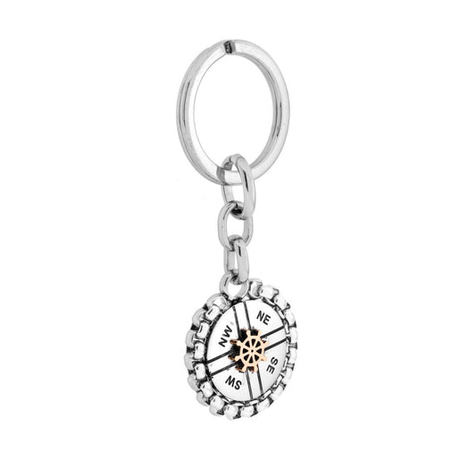 Schlüsselanhänger für Herren und Damen mit Ring, runder Anhänger mit rosa Anker aus Edelstahl - MeinSchmuckShop