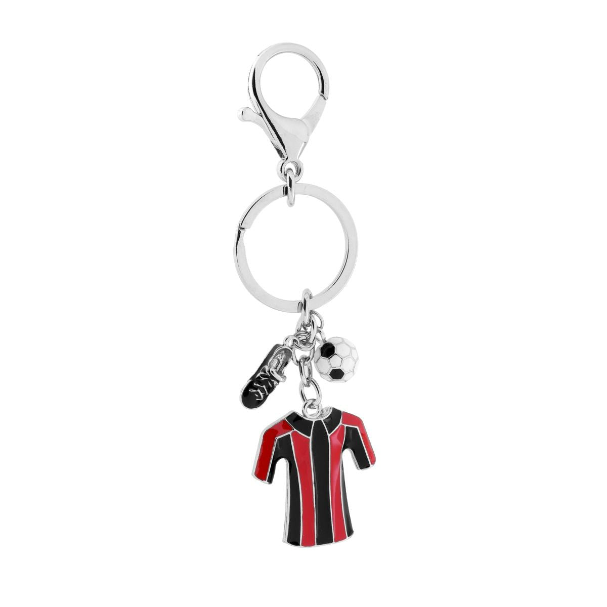 Schlüsselanhänger für Herren und Damen mit Ring und Papagei, mit Ball, Schuh und Fußballtrikot, mit rotem und schwarzem Emaille aus Edelstahl. - MeinSchmuckShop