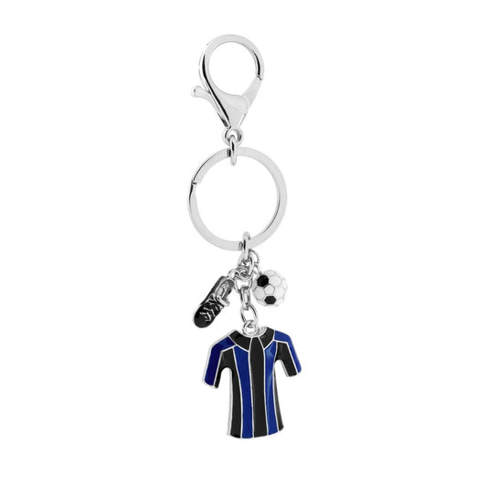 Schlüsselanhänger für Herren und Damen mit Ring und Papagei, mit Ball, Schuh und Fußballtrikot, blau-schwarzes Emaille aus Edelstahl - MeinSchmuckShop