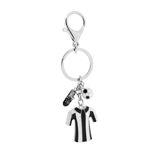 Schlüsselanhänger für Herren und Damen mit Ring und Papagei, mit Ball, Schuh und Fußballtrikot, mit weißer und schwarzer Emaille aus Edelstahl - MeinSchmuckShop