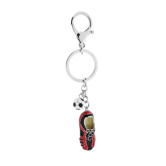 Schlüsselanhänger für Herren und Damen mit Ring und Papagei, mit Fußball und rotem Emaille-Schuh aus Edelstahl. - MeinSchmuckShop