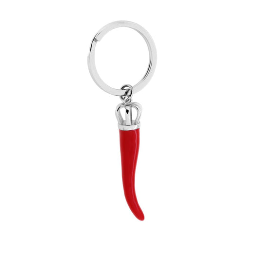 Schlüsselanhänger für Herren und Damen mit Ring, Glückshorn-Anhänger mit roter Emaille aus Edelstahl. - MeinSchmuckShop