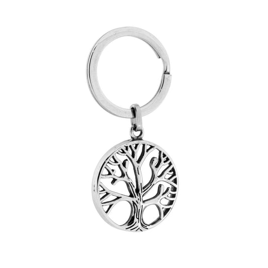 Schlüsselanhänger Herren/Damen mit Ring, rundem Medaillon mit Baum des Lebens aus Edelstahl - MeinSchmuckShop