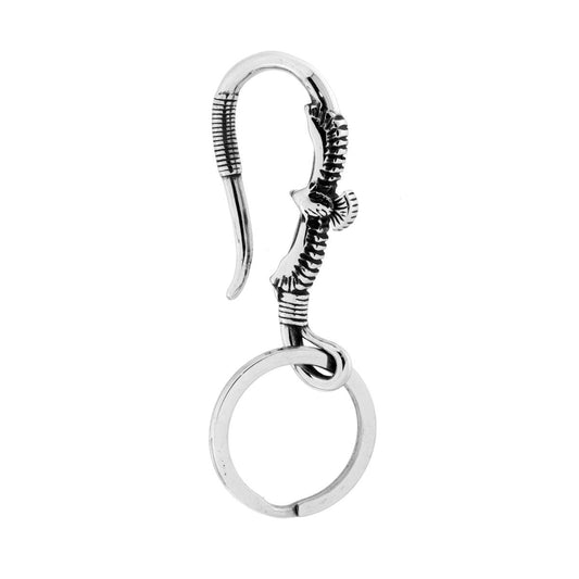 Schlüsselanhänger für Herren und Damen mit Ring, mit Haken und Falke aus brüniertem Stahl - MeinSchmuckShop