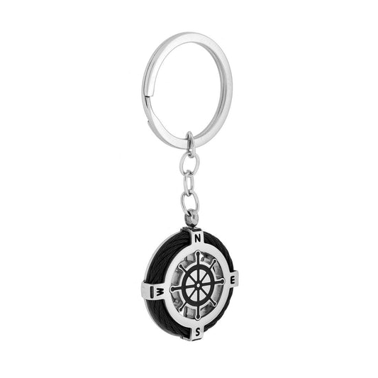 Schlüsselanhänger Herren/Damen mit Ring, mit Rundteil, schwarzem Anker aus Edelstahl - MeinSchmuckShop
