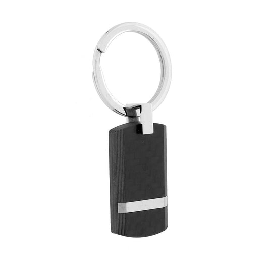 Schlüsselanhänger für Herren und Damen mit Ring, Platte aus PVC in schwarzer Carbonfaser-Optik, Edelstahl - MeinSchmuckShop