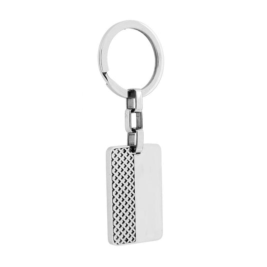 Schlüsselanhänger für Herren und Damen mit Ring, rechteckiger Platte und geometrischer Dekoration aus Edelstahl - MeinSchmuckShop