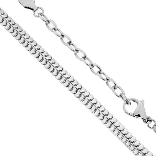 Kette Mäuseschwanzkette, quadratisch gehämmert, Querschnitt 5 mm, Länge 45+5 cm, aus Stahl - MeinSchmuckShop