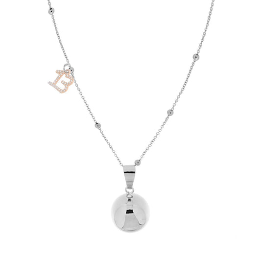 Kette in Forzatina, diamantiert, mit Kugeln, 90 cm, mit Chiama Angeli und der Glückszahl 13, Strass-Charms aus Edelstahl und Bronze - MeinSchmuckShop