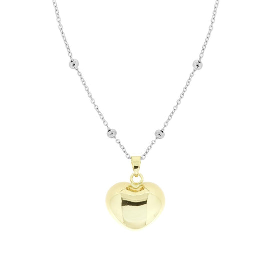Halskette, diamantierte Gliederkette mit Kugeln, 90 cm, mit Engelruf und gewölbtem Herz-Glocken-Anhänger, goldfarbig, aus Stahl und Bronze - MeinSchmuckShop