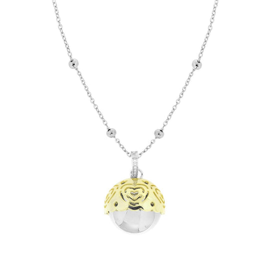 Kette mit Forzatina-Gliedern, 90 cm, mit Kugeln; Engelrufer-Kuppel in Goldfarbe, mit Herzen, mit Kugel, Glöckchen aus Stahl und Bronze - MeinSchmuckShop