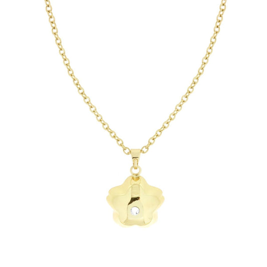 Kette Forzatina, Länge 80+10 cm, mit Chiama Angeli Blume bombato und Crystal Bianco, aus Edelstahl und Bronze, goldfarben - MeinSchmuckShop