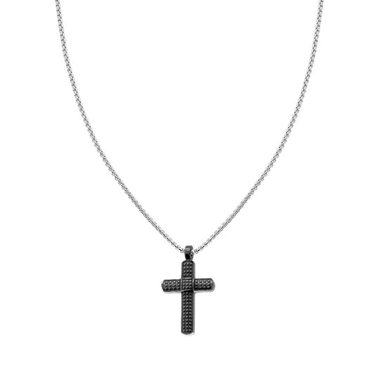 Venezianische Rundgliederkette mit schwarzem Kreuz aus Edelstahl - MeinSchmuckShop