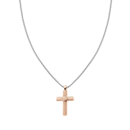 Runde Venezianerkette mit rosa Kreuz aus Edelstahl - MeinSchmuckShop