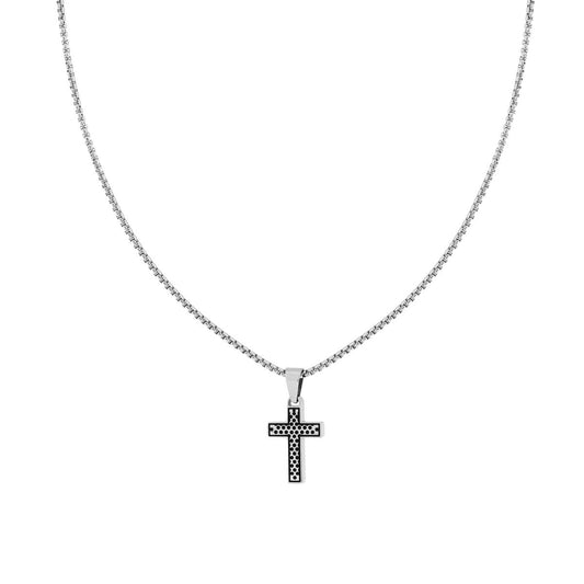 Halskette Venezianische Rundkette mit Kreuz und pallinierter Verzierung aus Stahl - MeinSchmuckShop