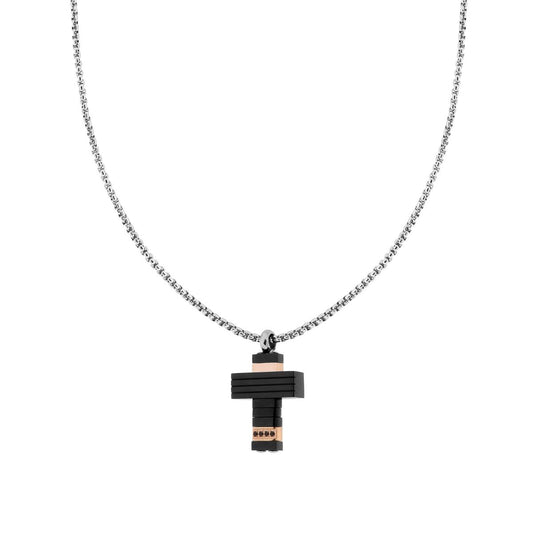 Runde Venezianerkette mit schwarzem und rosafarbenem Kreuz und schwarzen Kristallen aus Edelstahl - MeinSchmuckShop