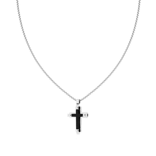 Venezianerkette Rundkette mit Kreuz, das von einem Kreuz überragt wird, schwarz satiniert aus Edelstahl - MeinSchmuckShop