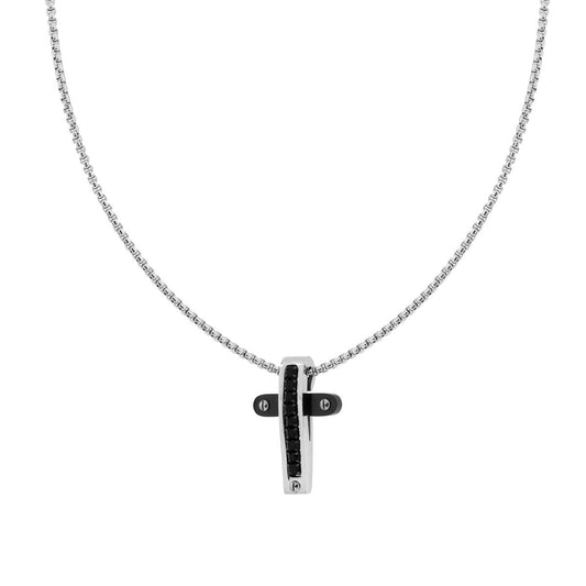Runde venezianische Gliederkette mit Kreuz, schwarzem Detail und schwarzen Kristallen aus Edelstahl. - MeinSchmuckShop