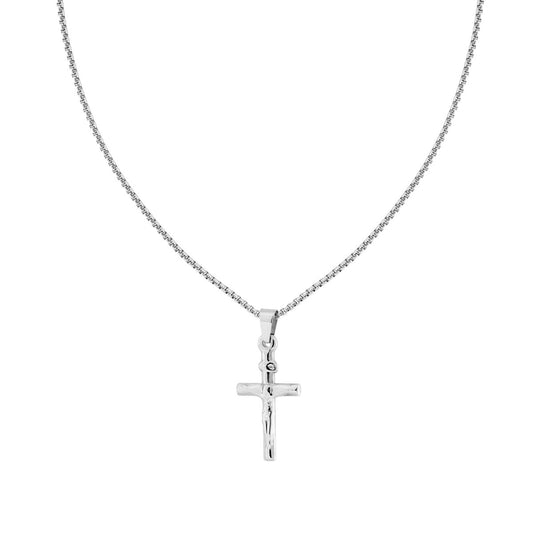 Runde venezianische Gliederkette mit Kreuz und Jesus Christus aus Stahl - MeinSchmuckShop