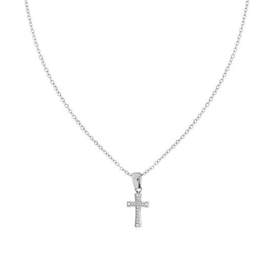 Kette Forzatina mit Kreuz und weißen Kristallen aus Edelstahl - MeinSchmuckShop