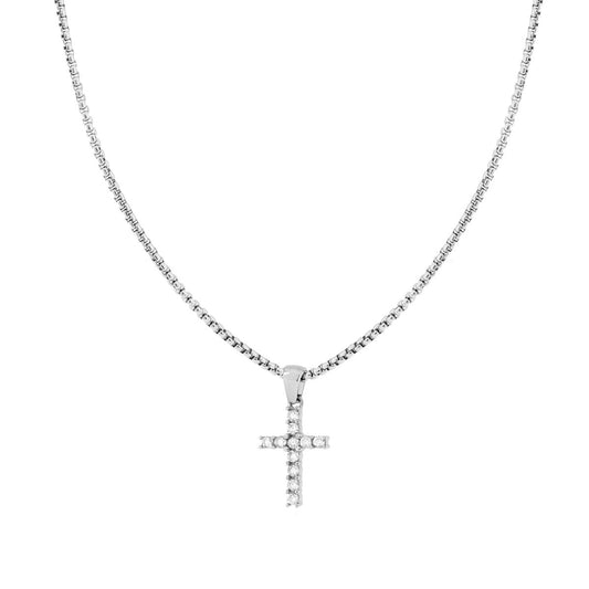 Halskette Venezianische Rundkette mit Kreuz und weißen Kristallen aus Stahl - MeinSchmuckShop