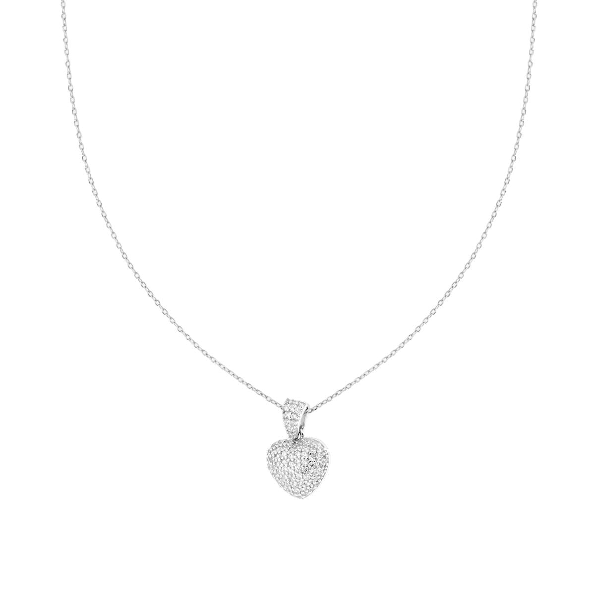 Halskette mit diamantierter Kette, Herzanhänger und weißen Cubic-Zirkonien aus 925er Silber, rhodiniert - MeinSchmuckShop