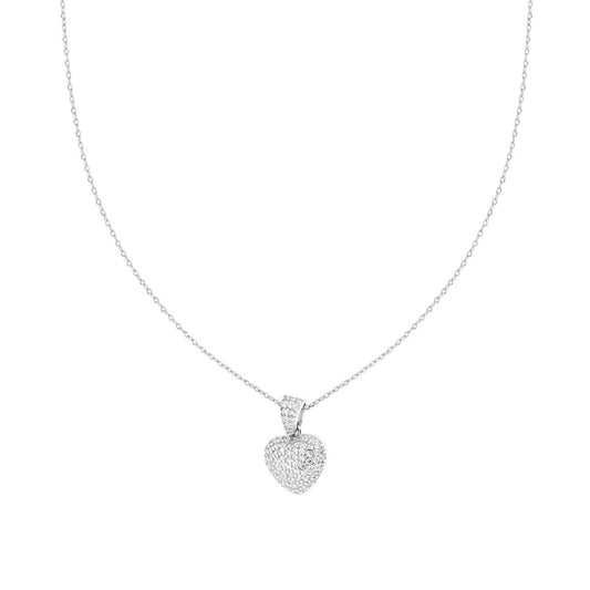 Halskette mit diamantierter Kette, Herzanhänger und weißen Cubic-Zirkonien aus 925er Silber, rhodiniert - MeinSchmuckShop
