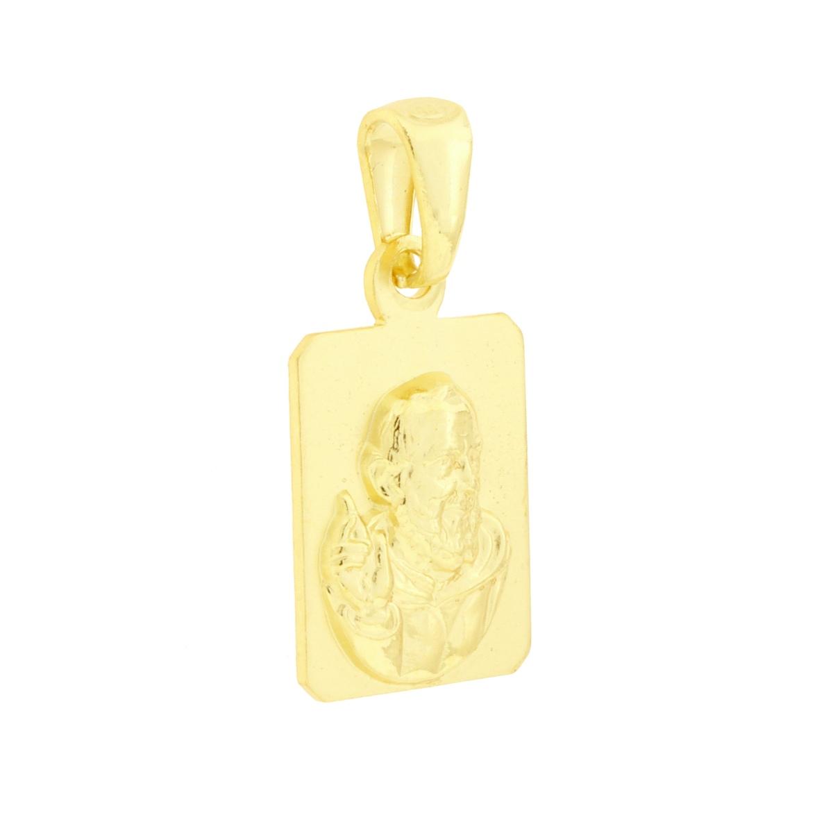 Rechteckiger Medaillon-Anhänger mit Padre Pio, Silber 925, galvanisch vergoldet - MeinSchmuckShop