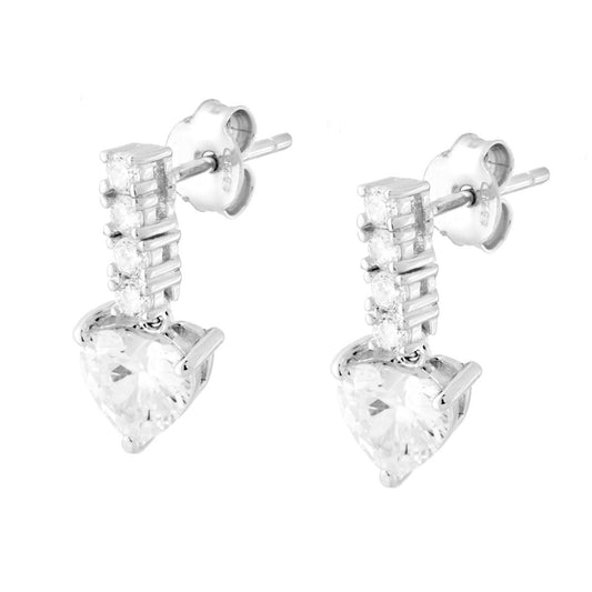 Ohrringe Tennis‑Barretta mit Lichtpunkt Herz Cubic Zirconia Weiß in Silber 925 rhodiniert - MeinSchmuckShop