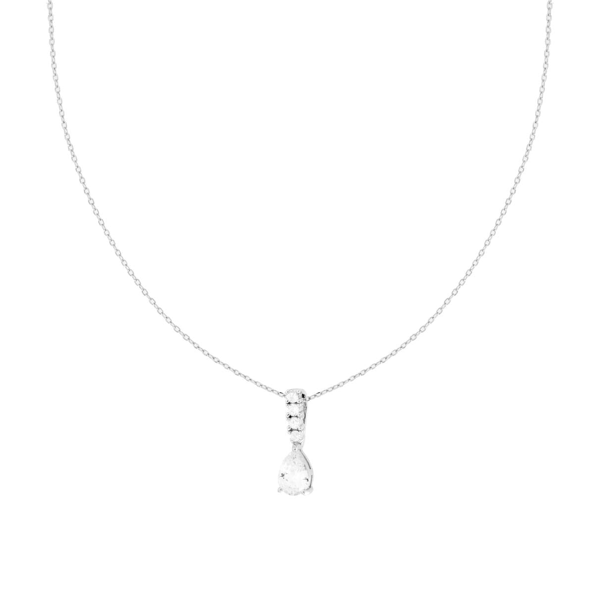 Halskette aus Filigrankette, diamantiert, mit Tennis-Bar, Lichtpunkt-Tropfen und weißen Cubic Zirconia, aus 925er Silber, rhodium-beschichtet - MeinSchmuckShop